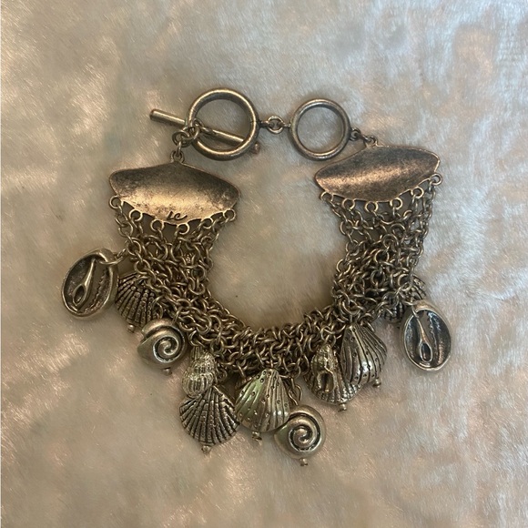 ☘️VTG Nautical Seashell Sterling Silver Toggle Bracelet - Picture 2 of 5